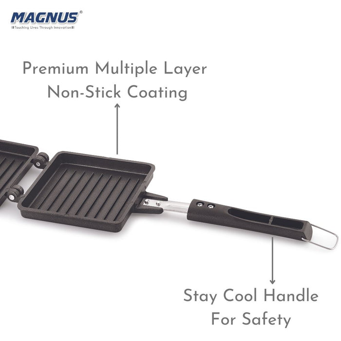 Magnus Optima Non Stick Toaster Big | Gas Compatible Toast Sandwich Maker Regular Grill Sandwich | Hand Toaster Sandwich Maker