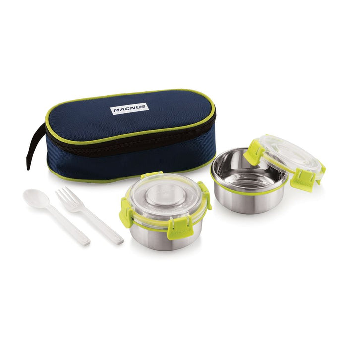 Magnus Steel Tiffin With Lunch Bag 2 Containers Meal Mate 2