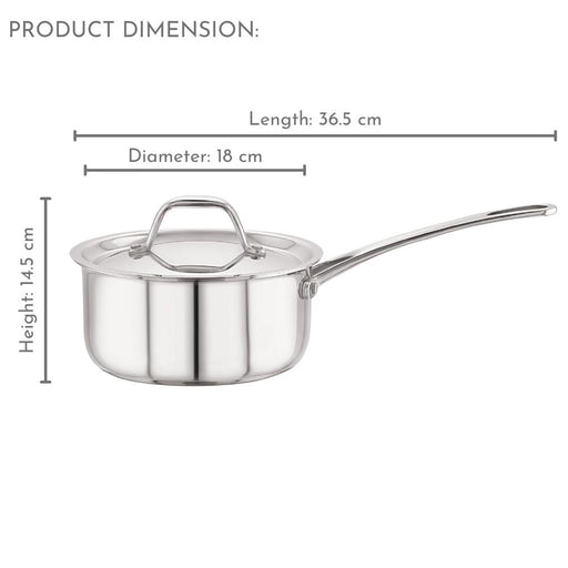 Magnus Triply Stainless Steel Induction Base Sauce Pan with Stainless Steel Lid 