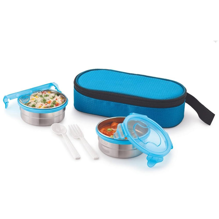 magnus viva 2 stainless steel lunch box with bag 600 ml with food