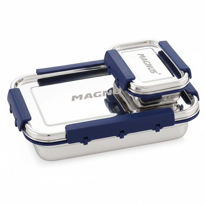 Magnus Dixie Stainless Steel Lunch Box - Airtight & Leak Proof Tiffin, 2 Containers (800ml & 200ml), Ideal Lunch Box for Kids, Lunch Boxes for Office Men, Women & Picnic, Blue