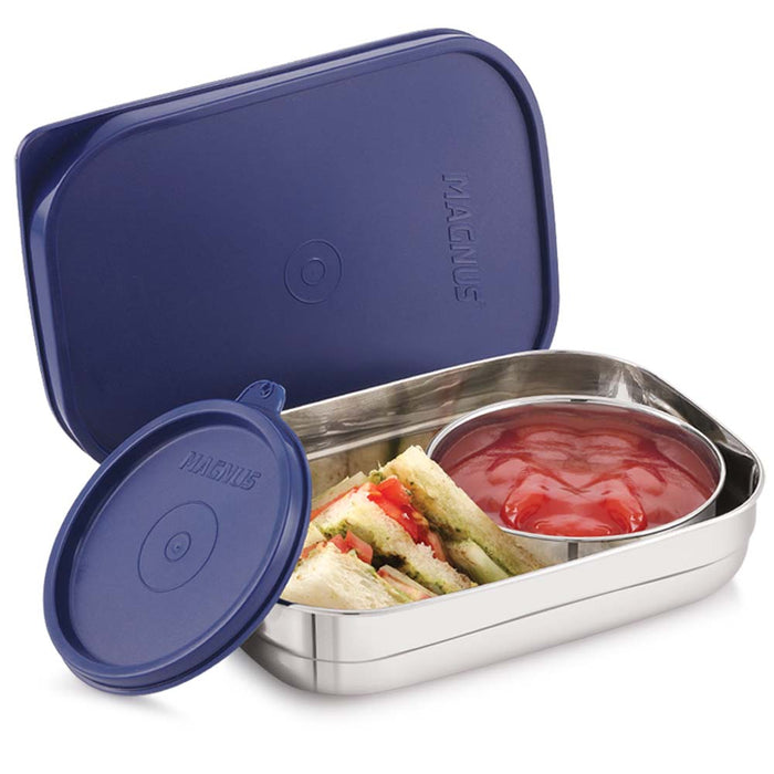 Magnus Rush Stainless Steel Lunch Box - Airtight & Leak Proof Tiffin, 2 Containers (800ml & 200ml), Ideal Lunch Box for Kids, Lunch Boxes for Office Men, Women & Picnic, Blue