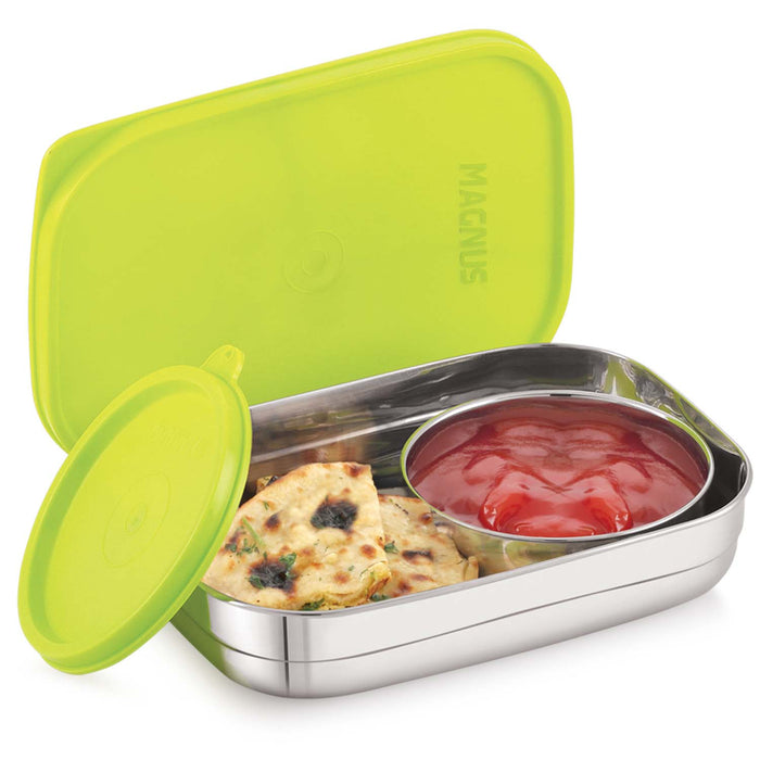 Magnus Rush Stainless Steel Lunch Box - Airtight & Leak Proof Tiffin, 2 Containers (800ml & 200ml), Ideal Lunch Box for Kids, Lunch Boxes for Office Men, Women & Picnic, Green
