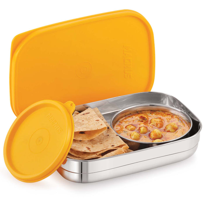 Magnus Rush Stainless Steel Lunch Box - Airtight & Leak Proof Tiffin, 2 Containers (800ml & 200ml), Ideal Lunch Box for Kids, Lunch Boxes for Office Men, Women & Picnic, Orange