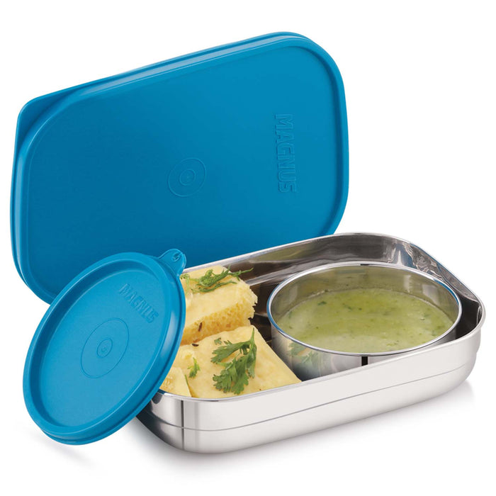 Magnus Rush Stainless Steel Lunch Box - Airtight & Leak Proof Tiffin, 2 Containers (800ml & 200ml), Ideal Lunch Box for Kids, Lunch Boxes for Office Men, Women & Picnic, Peacock Green