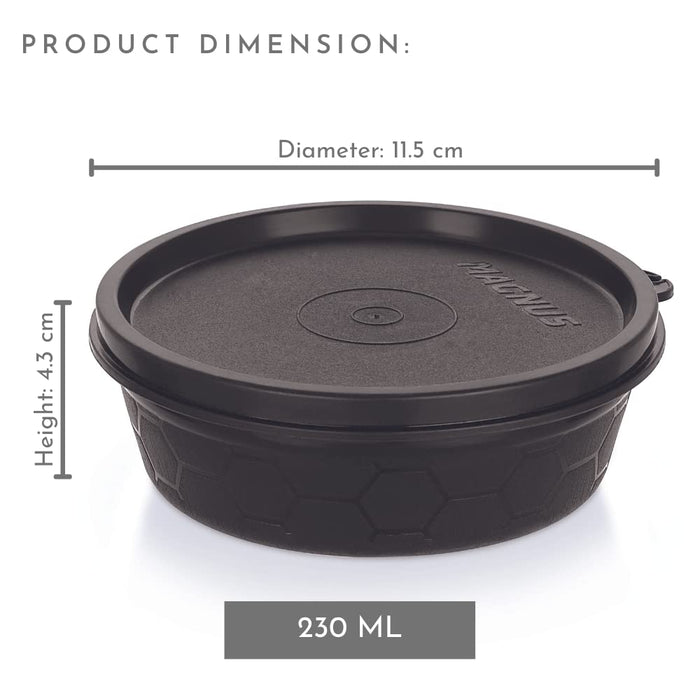Magnus Microwave Safe Stainless-Steel Easy Lock Chocolate Containers with Lid (Set of 2) 230 ml Each Black