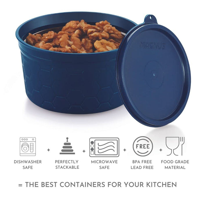 Magnus Microwave Safe Stainless-Steel Easy Lock Kitchen Food Storage Containers with Lid (Set of 2) (400ml Each) Blue