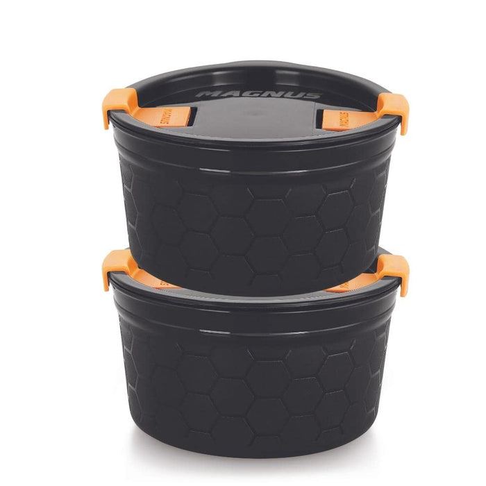 Magnus Stainless Steel Microwave-Safe Food Container | Steam Lock Design (300ML) Black Set of 2