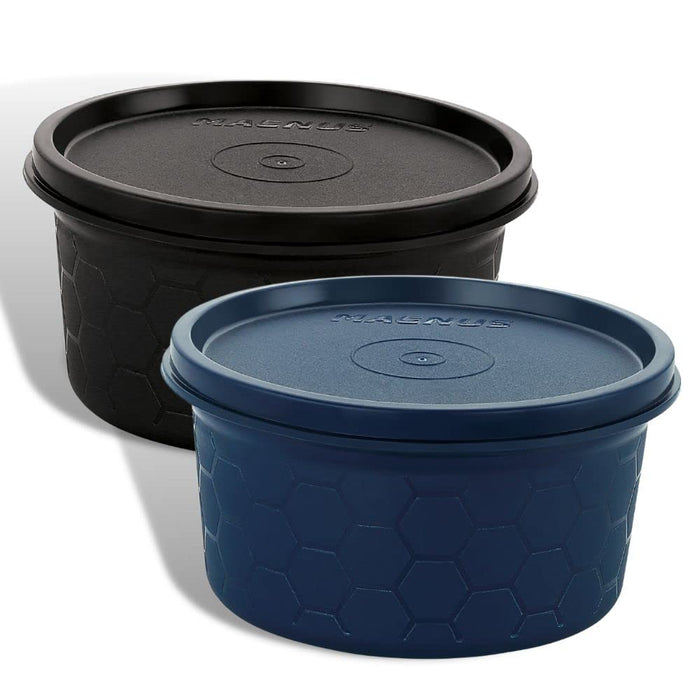 Magnus Microwave Safe Stainless-Steel Easy Lock Kitchen Food Storage Containers with Lid (Combo Pack of 2) 400ml Each Blue & Black