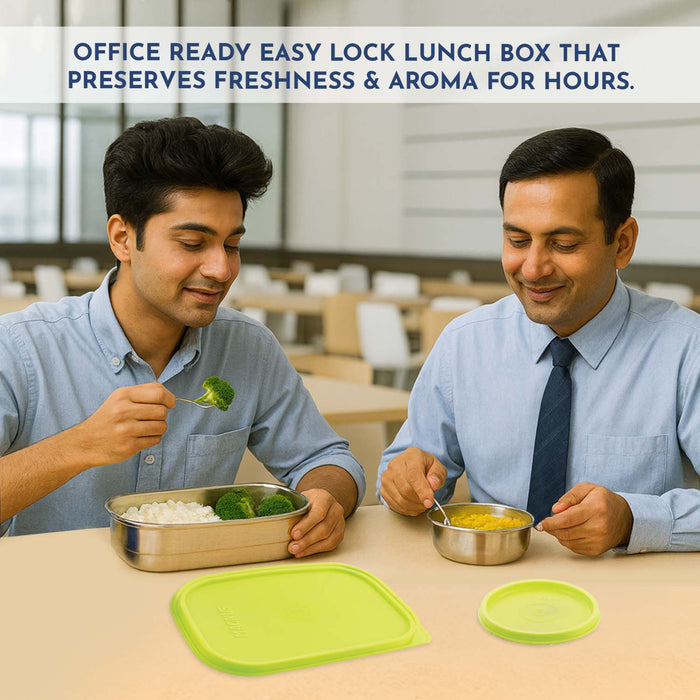 Magnus Rush Stainless Steel Lunch Box - Airtight & Leak Proof Tiffin, 2 Containers (800ml & 200ml), Ideal Lunch Box for Kids, Lunch Boxes for Office Men, Women & Picnic, Green