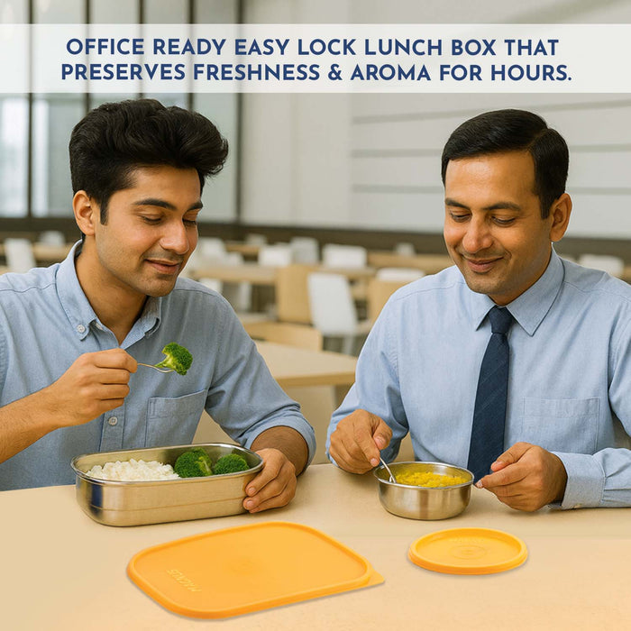 Magnus Rush Stainless Steel Lunch Box - Airtight & Leak Proof Tiffin, 2 Containers (800ml & 200ml), Ideal Lunch Box for Kids, Lunch Boxes for Office Men, Women & Picnic, Orange