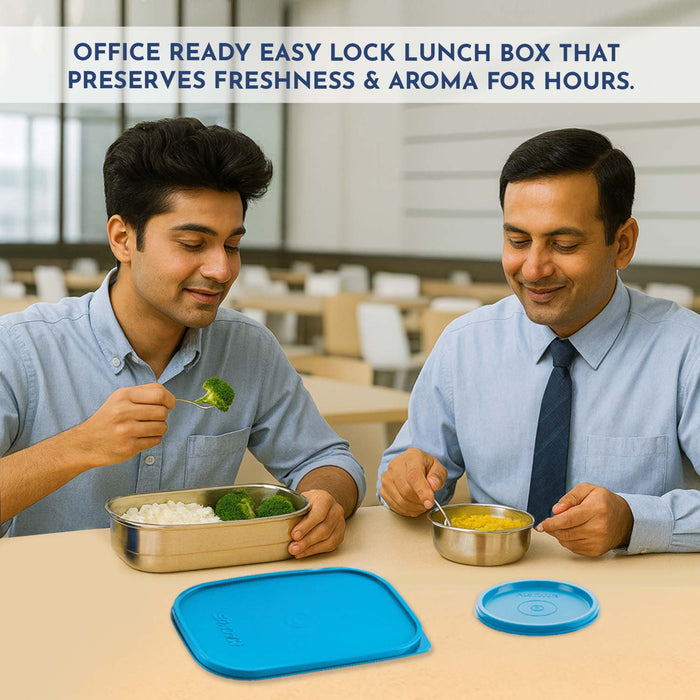 Magnus Rush Stainless Steel Lunch Box - Airtight & Leak Proof Tiffin, 2 Containers (800ml & 200ml), Ideal Lunch Box for Kids, Lunch Boxes for Office Men, Women & Picnic, Peacock Green