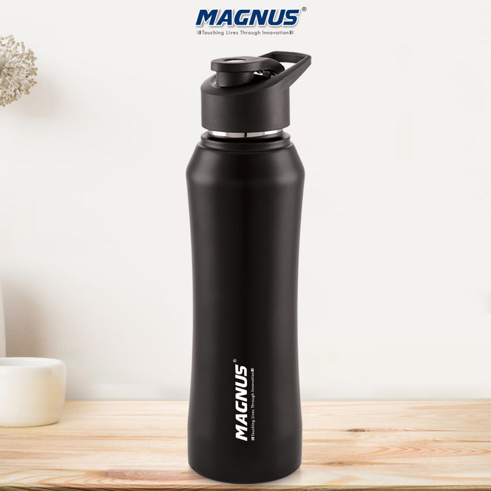 Magnus Oscar Single Wall Stainless Steel Water Bottle for School, Office, Home, Gym, Leakproof, Rust free, Black - 1000ml