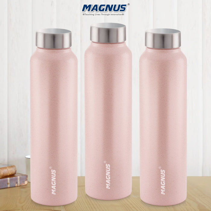 Magnus Alaska Stainless Steel Single Wall Water Bottle 1000ml - Leakproof, Ideal for School, Home, Gym, Durable Water Bottles for Every Use - Pink, Set of 3