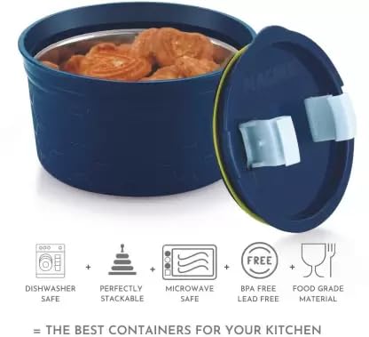 Magnus Stainless Steel Microwave-Safe Food Container | Steam Lock Design (300ML) Blue Set of 2