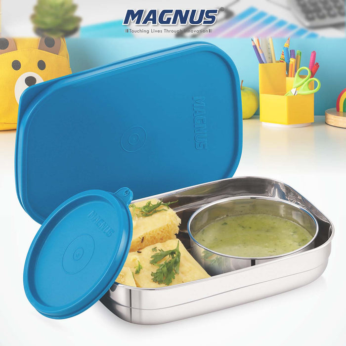 Magnus Rush Stainless Steel Lunch Box - Airtight & Leak Proof Tiffin, 2 Containers (800ml & 200ml), Ideal Lunch Box for Kids, Lunch Boxes for Office Men, Women & Picnic, Peacock Green