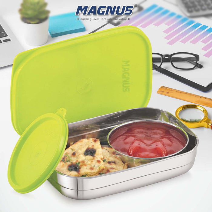 Magnus Rush Stainless Steel Lunch Box - Airtight & Leak Proof Tiffin, 2 Containers (800ml & 200ml), Ideal Lunch Box for Kids, Lunch Boxes for Office Men, Women & Picnic, Green
