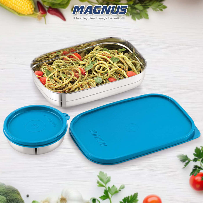Magnus Rush Stainless Steel Lunch Box - Airtight & Leak Proof Tiffin, 2 Containers (800ml & 200ml), Ideal Lunch Box for Kids, Lunch Boxes for Office Men, Women & Picnic, Peacock Green