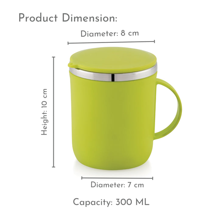 Magnus Espresso Mug | Green Stainless Steel Coffee Mug (300ML) With Lid and Handle | Wide Mouth Mug Keeps Beverages Hot & Cold (Set of 2 Pcs)