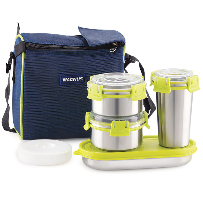 Magnus Nexus 5 Prime Stainless Steel Lunch Box Set | Insulated, Air-Tight, Leakproof Lunch Box for Kids, Office Men & School Tiffin | Suitable for Men, Women - Blue