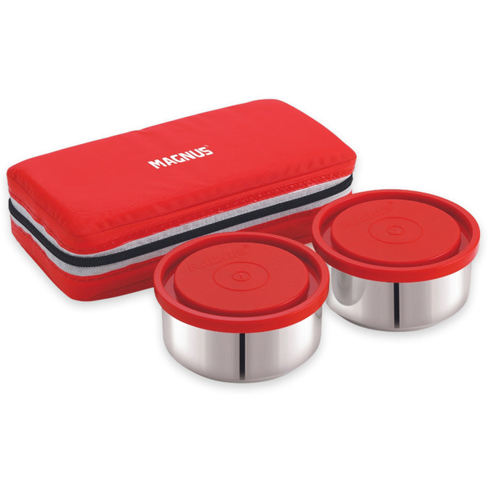 Magnus Fancy 2 Steel Lunch Box Set Leak-Proof Containers for Office & School | 1050ml | Insulated Bag for Men, Women | Tiffin with 2 Compartments & Washable Cover | Safe & Stylish Design