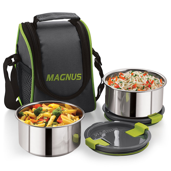 Magnus Opal 2 Stainless Steel Lunchbox Set with Bag - Leak-Proof, Insulated Lunch Box for Kids and Adults - 2 x 350ml Containers with Smart STEAM Lock - Ideal Lunch Boxes for Office Men, Women, School