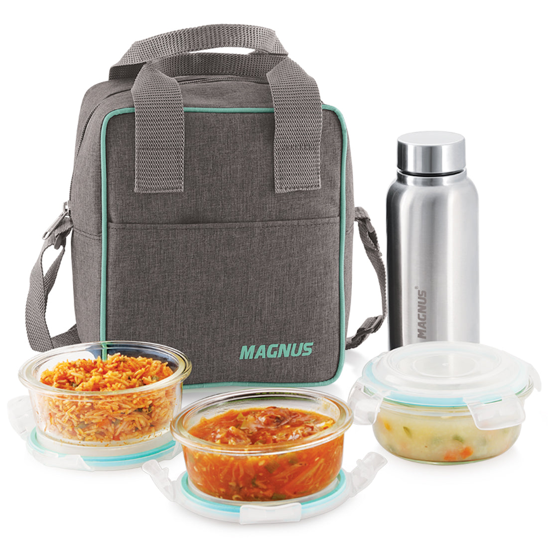Magnus Vivid Glass Lunch Box with Linen Vertical Pouch and Fixed Clip ...