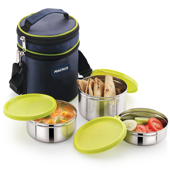 Magnus Romeo Stainless Steel Lunch Box Set with 4 Leakproof Containers & Insulated Bag – Airtight Tiffin for Office, School, Kids, Men, Women – Rust-Resistant Lunch Box for Kids & Office Men – Green