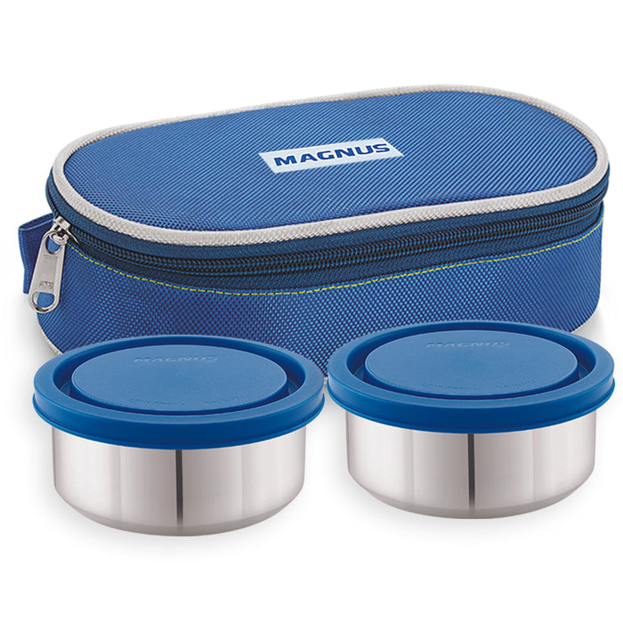 Magnus Super 2 Stainless Steel Lunch Box | Leak-Proof Containers with Safe Plastic Cover | Compact & Air-Tight Design Lunch Box for Kids, School, and Office Men | Blue