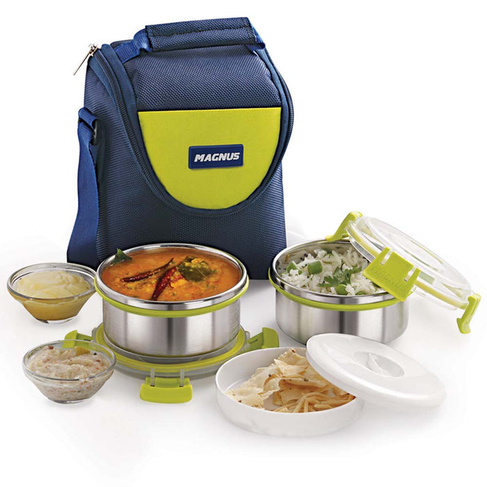 Magnus Aura 2-Piece Stainless Steel Lunch Box Set with Tiffin Bags | Airtight, Leakproof Containers | Lunch Box for Kids, Lunch Boxes for Office Men, Women, School | BPA-Free