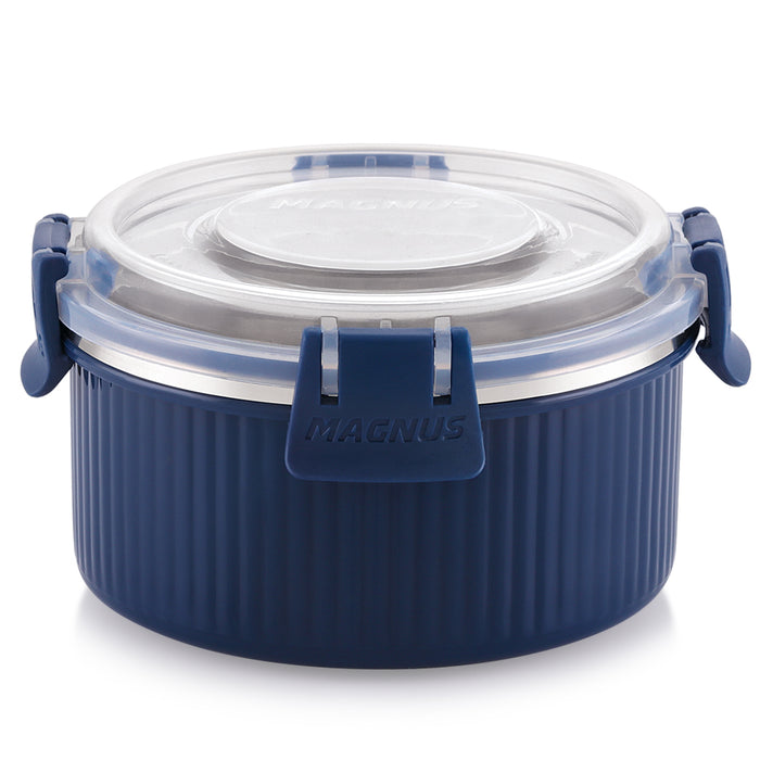 Magnus Klip Lock Stainless Steel Microwave Safe Container with Plastic Lid, Snack & Food Storage, Leak & Spill Proof, BPA Free, Food Grade Material, 450ml