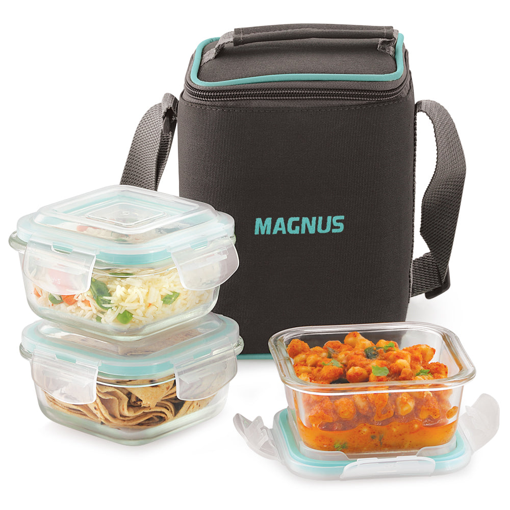 Buy Magnus Vivid Solid Lunch Box with Vertical Pouch & Fixed Clip, 3 ...