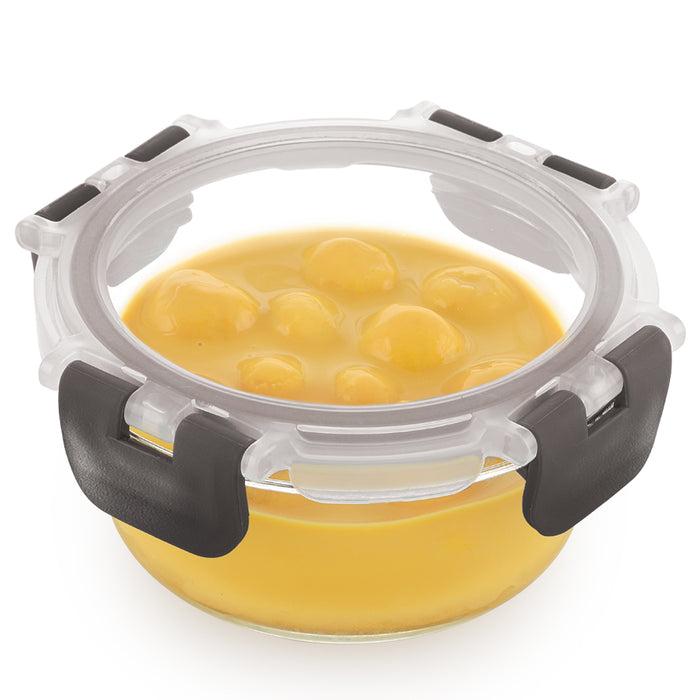 Magnus Glock Round Glass Food Storage Containers Set, Airtight Glass Lunch Containers, Exclusive of BPA, for Microwave, Oven, Freezer & Dishwasher Friendly,240ml