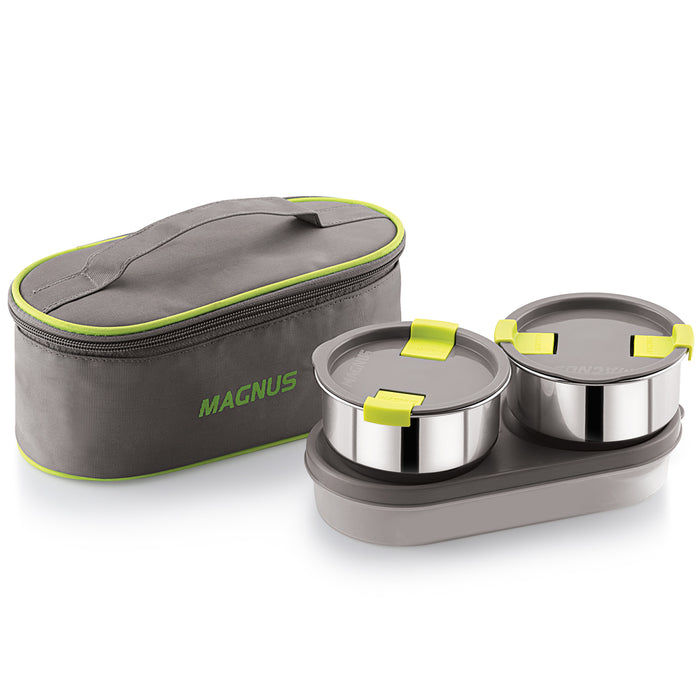 Magnus Olive 3 Lunch Box Set: Leak-Proof Stainless Steel Containers with Thermal Bag - Lunch Box for Kids and Lunch Boxes for Office Men - Airtight & Insulated Food Tiffin (950 ml)