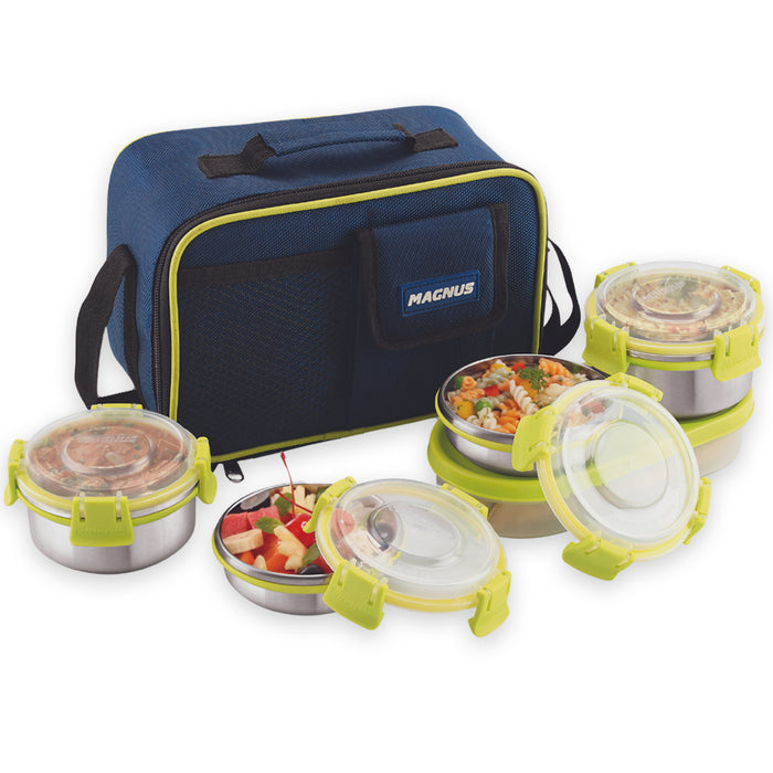 Magnus Nexus 5 Stainless Steel Lunch Box Set | Insulated, Air-Tight, Leakproof Lunch Box for Kids, Office Men & School Tiffin | Suitable for Men, Women - Blue