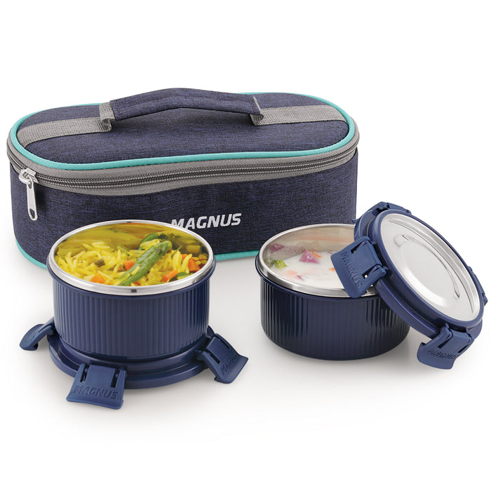 Magnus Microwave Avanza 2 Deluxe - Stainless Steel Ribbed Microwave Safe Leakproof Lunch Box with Klip Lock & Carry Bag |Tiffin for Office, School, Men, Women, Kids