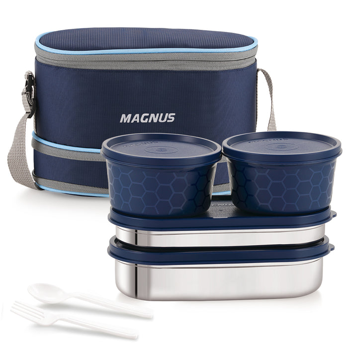 Magnus Microwave Feast 4 Prime, Microwave Safe Stainless Steel Lunch Box Set | Leakproof Tiffin for Men & Women | BPA-Free Containers | Lunch Box for Kids | Lunch Boxes for Office Men | Black
