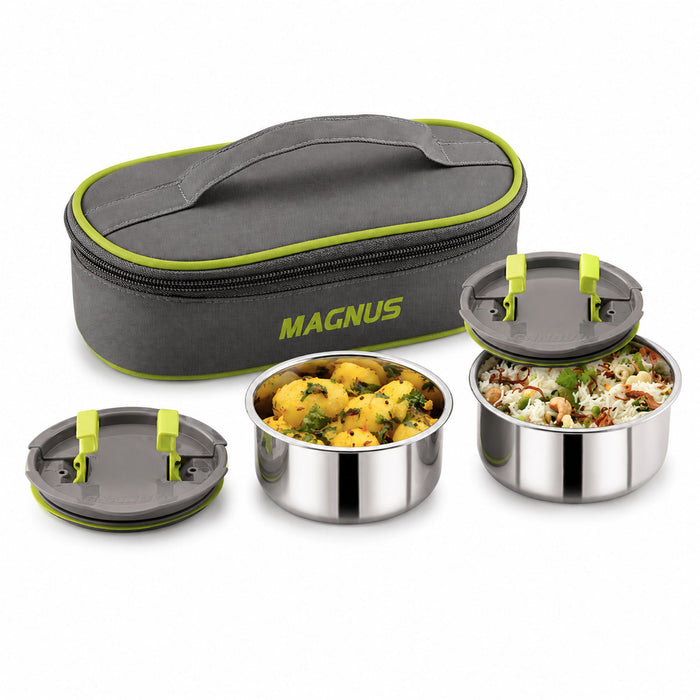 Magnus Olive-2 Stainless Steel Lunch Box for Kids, Lunch Boxes for Office Men - Leak-Proof Containers, Insulated Carry Case, Airtight Food Storage for School, Office, Picnic