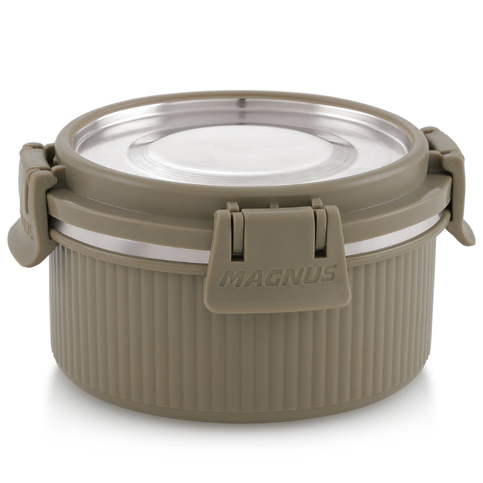 Magnus Klip Lock Deluxe Stainless Steel Microwave Safe Container with Stainless Steel Lid, Snack & Food Storage, Leak & Spill Proof, BPA Free, Food Grade Material, 400ml, beige