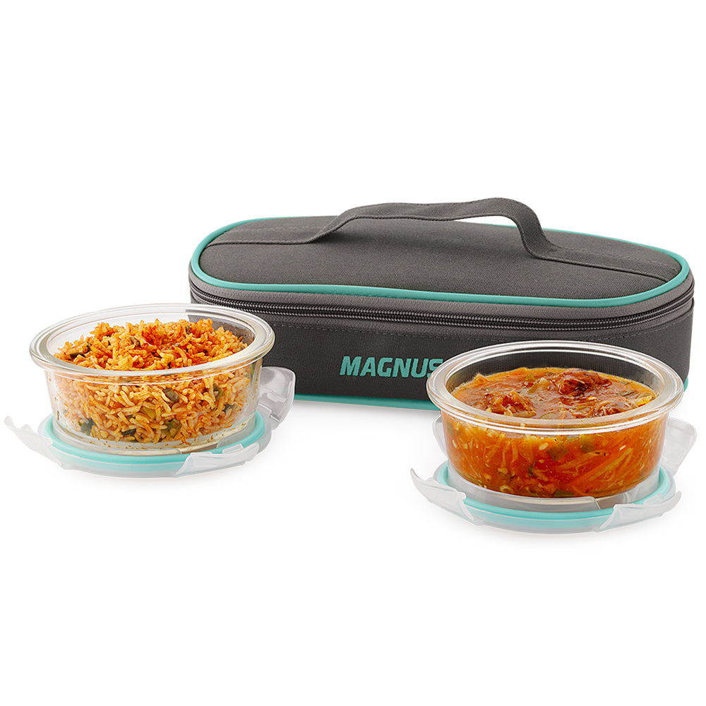 Buy Magnus Vivid Solid Lunch Box with Horizontal Pouch & Fixed Clip, 2 ...