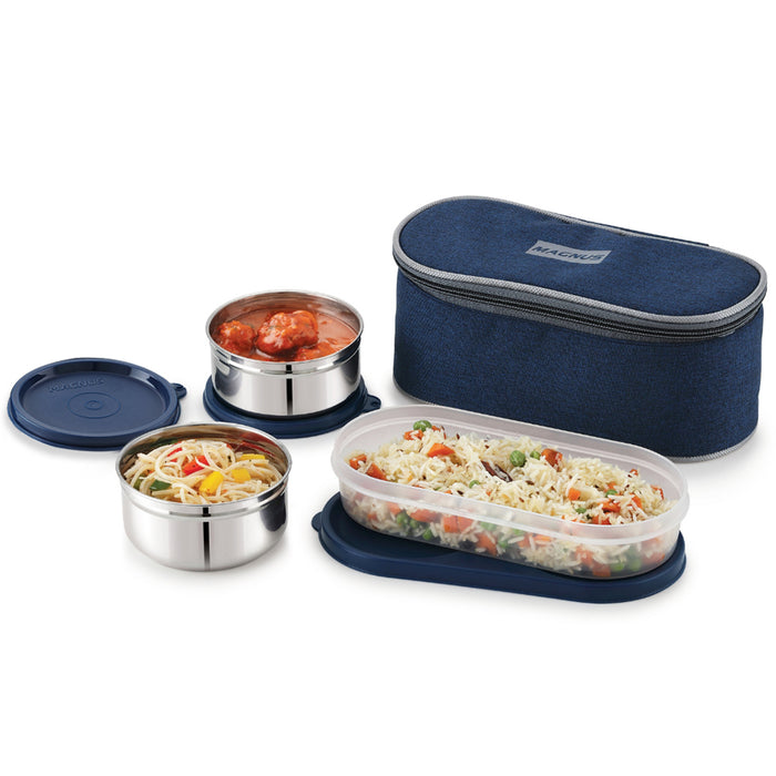Magnus Feast 3 Leakproof Office Lunch Box with Bag (1150 ml)