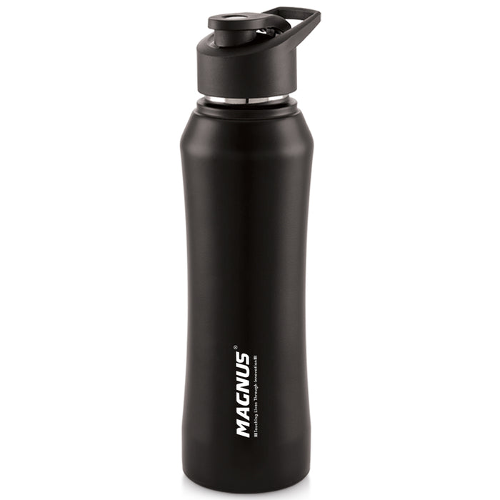 Magnus Oscar Single Wall Stainless Steel Water Bottle for School, Office, Home, Gym, Leakproof, Rust free, Black - 750ml