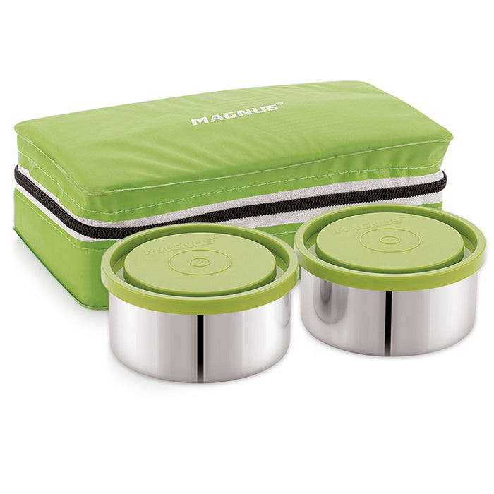 Magnus Fancy 2 Prime Steel Lunch Box Set | Leak-Proof Containers for Office & School | 1050ml | Lunch Bag for Men, Women | Lunch Box for Kids | Lunch Boxes for Office Men | Stylish Design (Green)