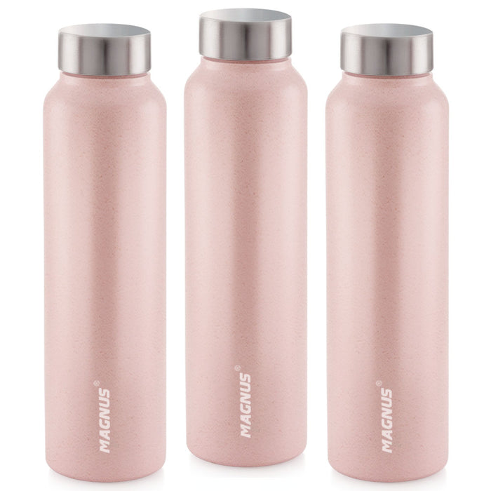 Magnus Alaska Stainless Steel Single Wall Water Bottle 1000ml - Leakproof, Ideal for School, Home, Gym, Durable Water Bottles for Every Use - Pink, Set of 3