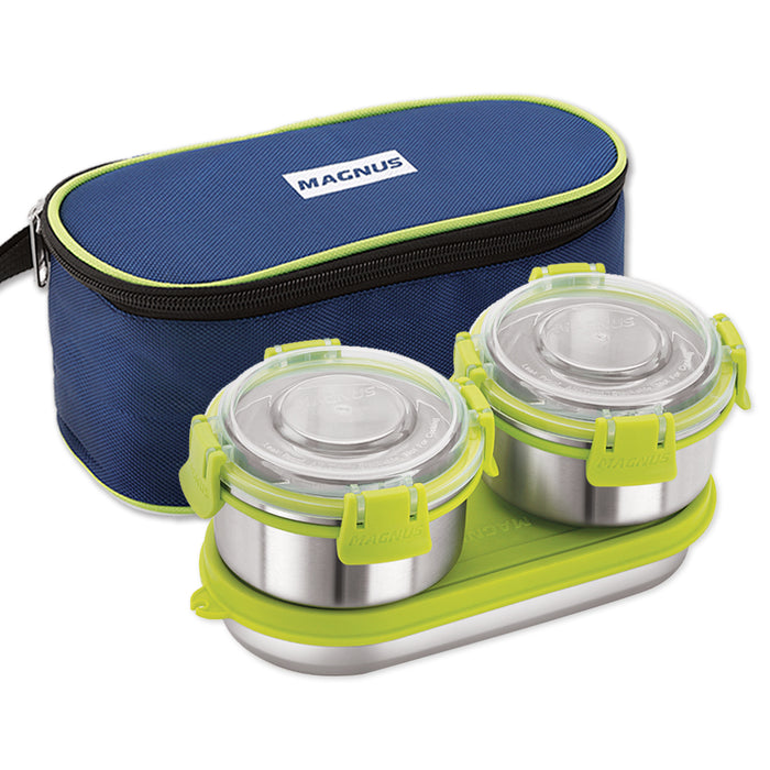 Magnus Avanza 3 Prime - Stainless Steel Leakproof Lunch Box with Klip Lock & Insulated Bag |Tiffin for Office, School, Men, Women, Kids | Airtight & BPA-Free Food Containers