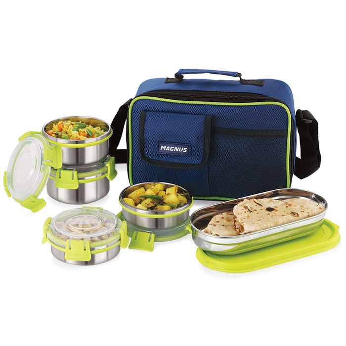 Magnus Hybrid 5 Prime Lunch Box - Premium Stainless Steel Tiffin Set for Kids, Boys, Men and Women - Ideal Lunch Boxes for Office Men, Leakproof Containers, Insulated Cover