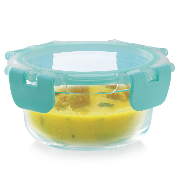 Magnus Glock Round Glass Food Storage Containers Set, Airtight Glass Lunch Containers, Exclusive of BPA, for Microwave, Oven, Freezer & Dishwasher Friendly,240ml -Green