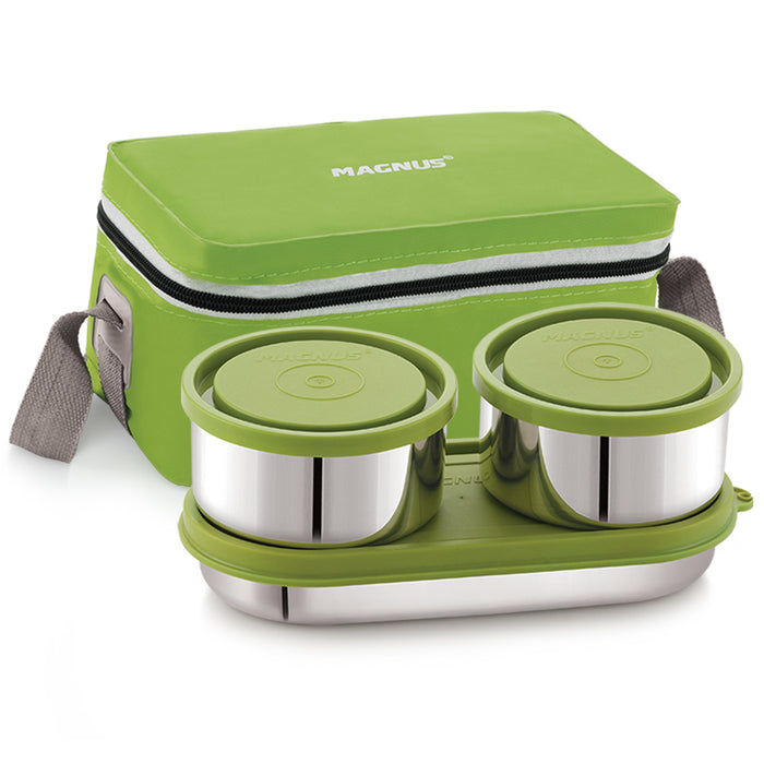 Magnus Fancy 3 Prime Steel Lunch Box Set | Leak-Proof Lunch Box for Kids & Lunch Boxes for Office Men | 3-Compartment Tiffin with Washable Cover | Safe & Stylish Design | Green