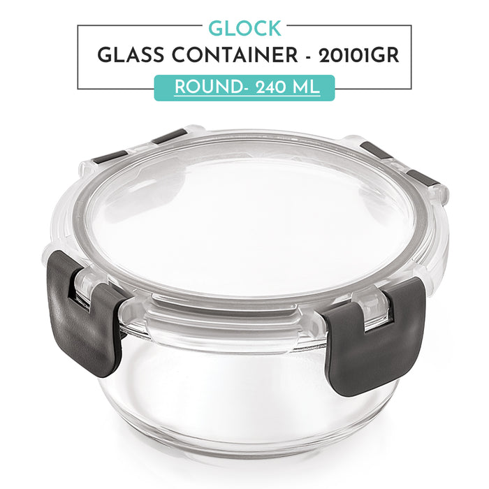 Magnus Glock Round Glass Food Storage Containers Set, Airtight Glass Lunch Containers, Exclusive of BPA, for Microwave, Oven, Freezer & Dishwasher Friendly,240ml