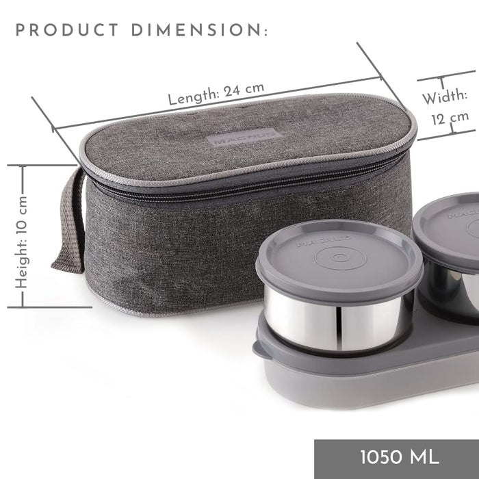Magnus Feast 3 Grey Stainless Steel Lunch Box Set | 1150ml Leakproof Tiffin box for Men & Women